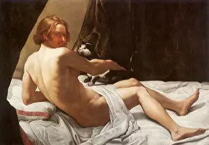 Lanfranco: Naked Man Playing with a Cat in Bed