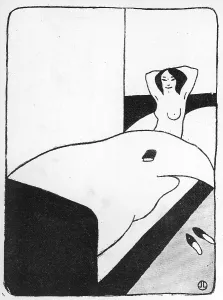 Topless: Naked woman in bed