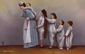 Nursemaid: Nanny with five children all in a line