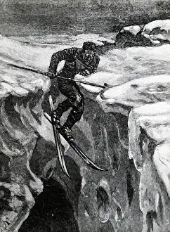 Inland: Nansen in difficulties in a crevasse while crossing
