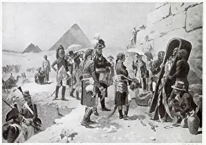 Contemplates: Napoleon contemplates an Egyptian mummy