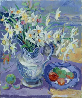 Narcissi: Narcissi in a blue and white jug
