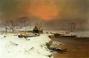 Branwhite: Narrowboats at a Lock in Winter