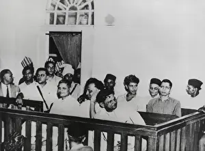 Weakness: Nathuram Vinayak Godse (left) on trial with others