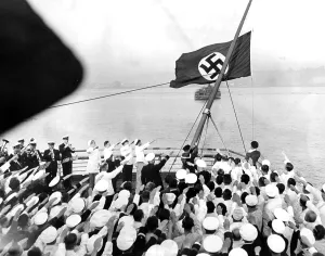 Hoisting: National flag change on the Bremen, 1935