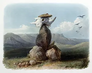 Bodmer: Native American Assinboine Magic Pile, Bison Hunt