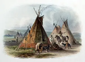 Bodmer: Native American Assiniboine Indian Chief Tipi, 1830s