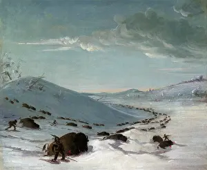 Catlin: Native American Buffalo Chase in Winter, by George Catlin