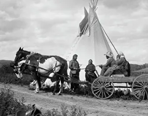 Tepee: Two Native American Indian Couples Visiting by Tepee One C