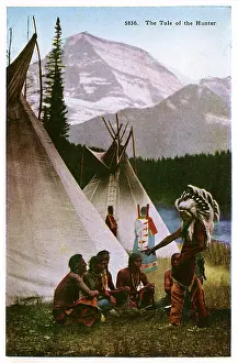Tepee: Native American Indians listening to hunter