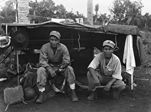 Lcgr1312: Native American Marines at their shelter on a