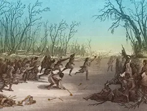 Anthropological: Native American Sioux Indians Playing Ball Game