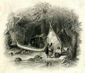 Canoe: Native American wigwam in the forest, Canada