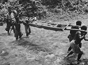 Kokoda: Native carriers transporting Allied (Australian)
