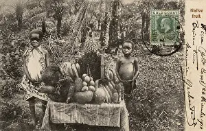 Yams: Native fruits of Ghana displayed on a table