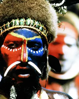 Melanesian: Native Indigenous Tribal Man with Face Painted