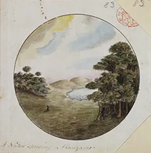 Spearing: A native spearing a kangaroo