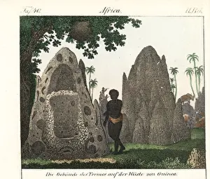 Termite: Native standing next to termite hills on the