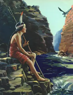 Ledge: Native Woman by River