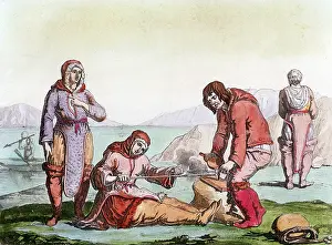 Drill: Natives of the Arctic, dressed in animal skins