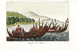 Pirogue: Natives of Tahiti on war canoes