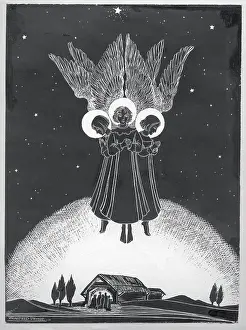 Scraper: Nativity ? with three angels praying over the manger