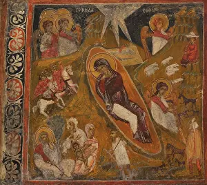 Adore: The Nativity of Christ. Mural painting. Detail