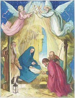 Strickland: Nativity Scene with two angels above