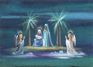 Gundreda: Nativity Scene with two angels and palm trees