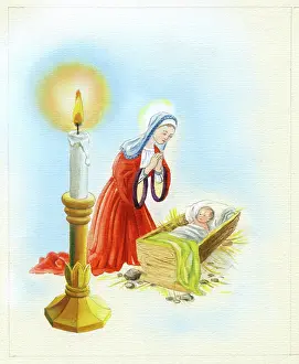 Candlestick: Nativity scene with candle in candlestick
