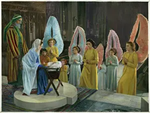 Crib: Nativity Scene in Church with Angels