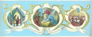 Strickland: Nativity scene, church & choir in rococo border