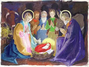 Crib: Nativity Scene with Holy Family and Shepherds