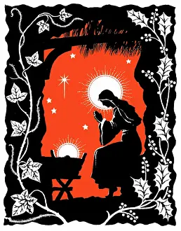 Two Colour: Nativity scene with ivy and holly