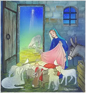 Schermele: Nativity scene with lambs and rabbit