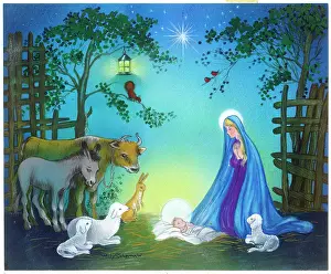 Schermele: Nativity scene with ox, ass and lambs