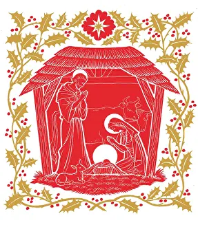 Haywood: Nativity stable scene with star and holly