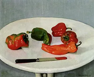 Pepper: Nature Morte, Red Pimentos on a White Lacquered Table