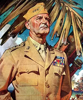 Leyendecker: Naval Admiral Standing on Shore by Large Gun