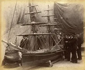 Worsley: Naval Cadets studying a scale model of HMS Active