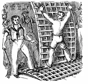 Flogging: Naval discipline: British sailor, tied to the