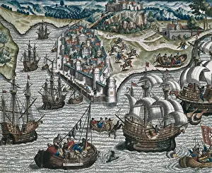 Theodorus: Naval fight in front of Lisbon. Illustration