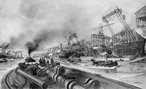 Tugs: A naval shipyard in Scotland, during World War One