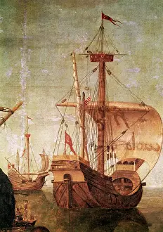 1455: navigation, sailing ships, carrack, detail from