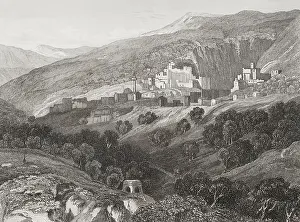 Aubert: Nazareth. General view of the city. Engraving by Aubert