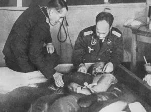 Experimentation: Nazi physicians performing freezing experiments on an intern