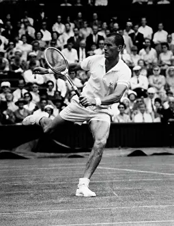 Neale: Neale Fraser in tennis match at Wimbledon