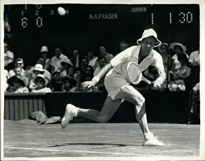 Neale: Neale Fraser in tennis match at Wimbledon