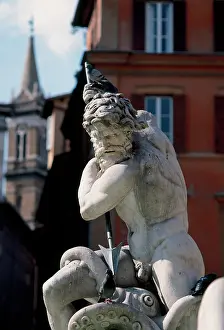 Pigeon: Neptune fighting an octopus. Fountain of Neptune. Rome. Ita