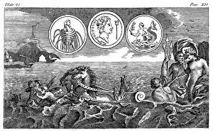 Trident: Neptune (Greek:Poseidon), holding his triple-headed